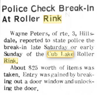 Cub Lake Roller Rink - November 16 1970 Article On Break-In